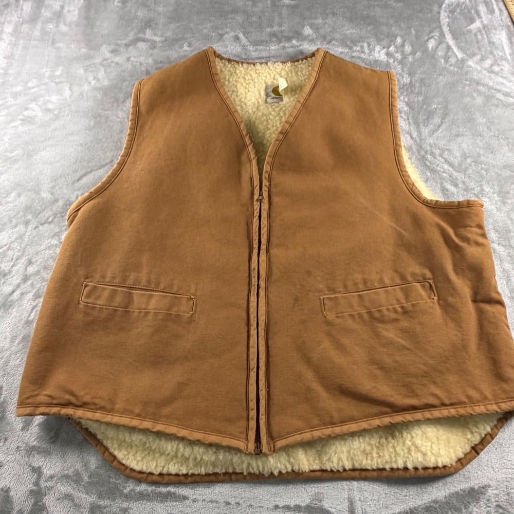 Carhartt Men's XXL Sherpa Lined Duck Canvas Vest Brown Made in USA 6SV Vintage